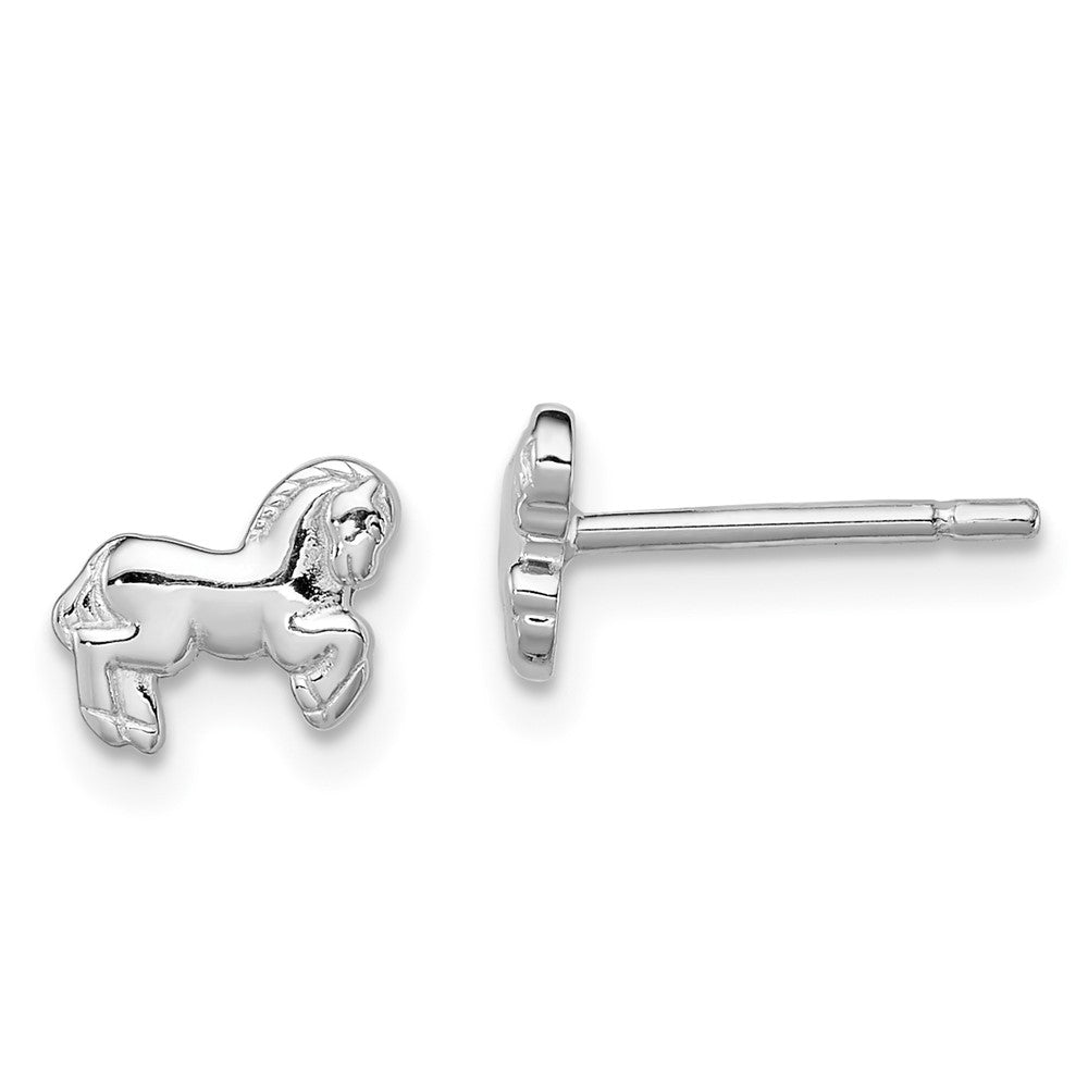 QE11836 Sterling Silver Rhodium-plated Children's Horse Post Earrings