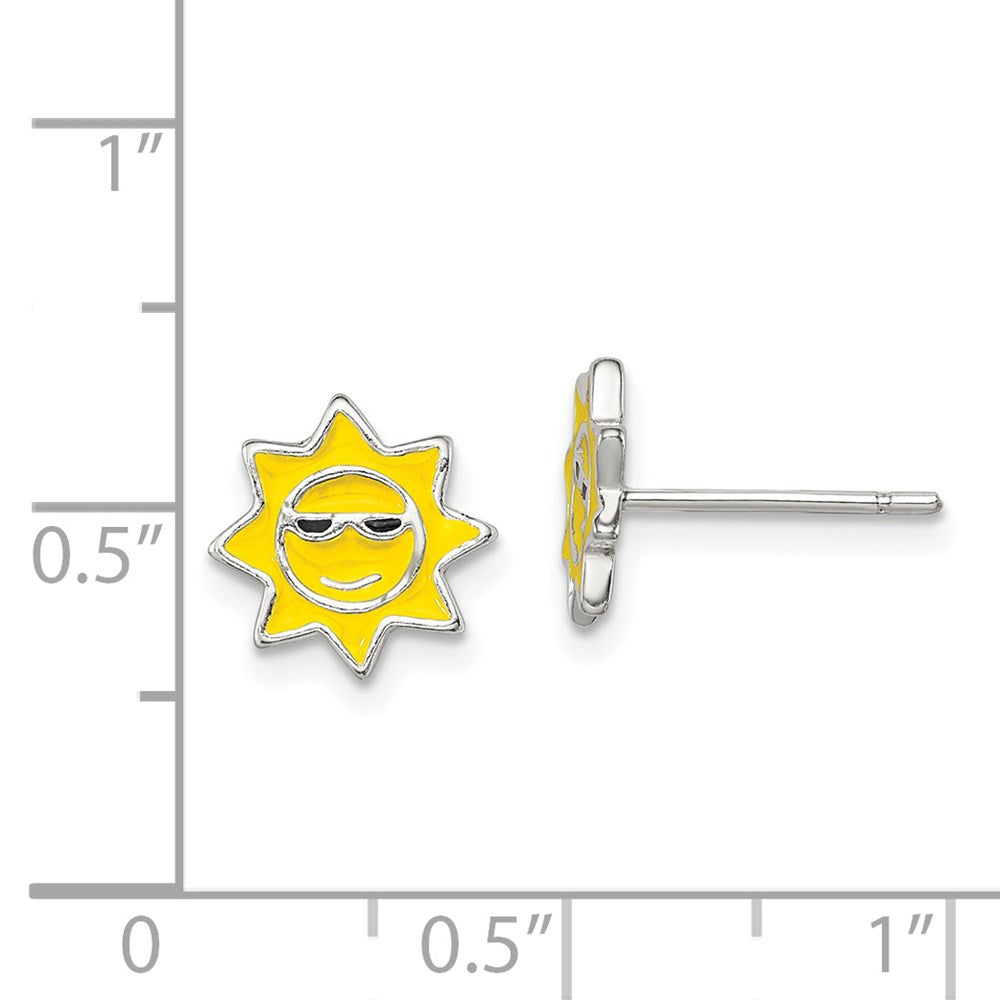 QE11848 Sterling Silver Polished Enamel Sunshine Post Earrings