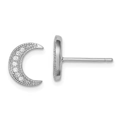 QE11849 Sterling Silver Rhodium-plated CZ Crescent Moon Post Earrings