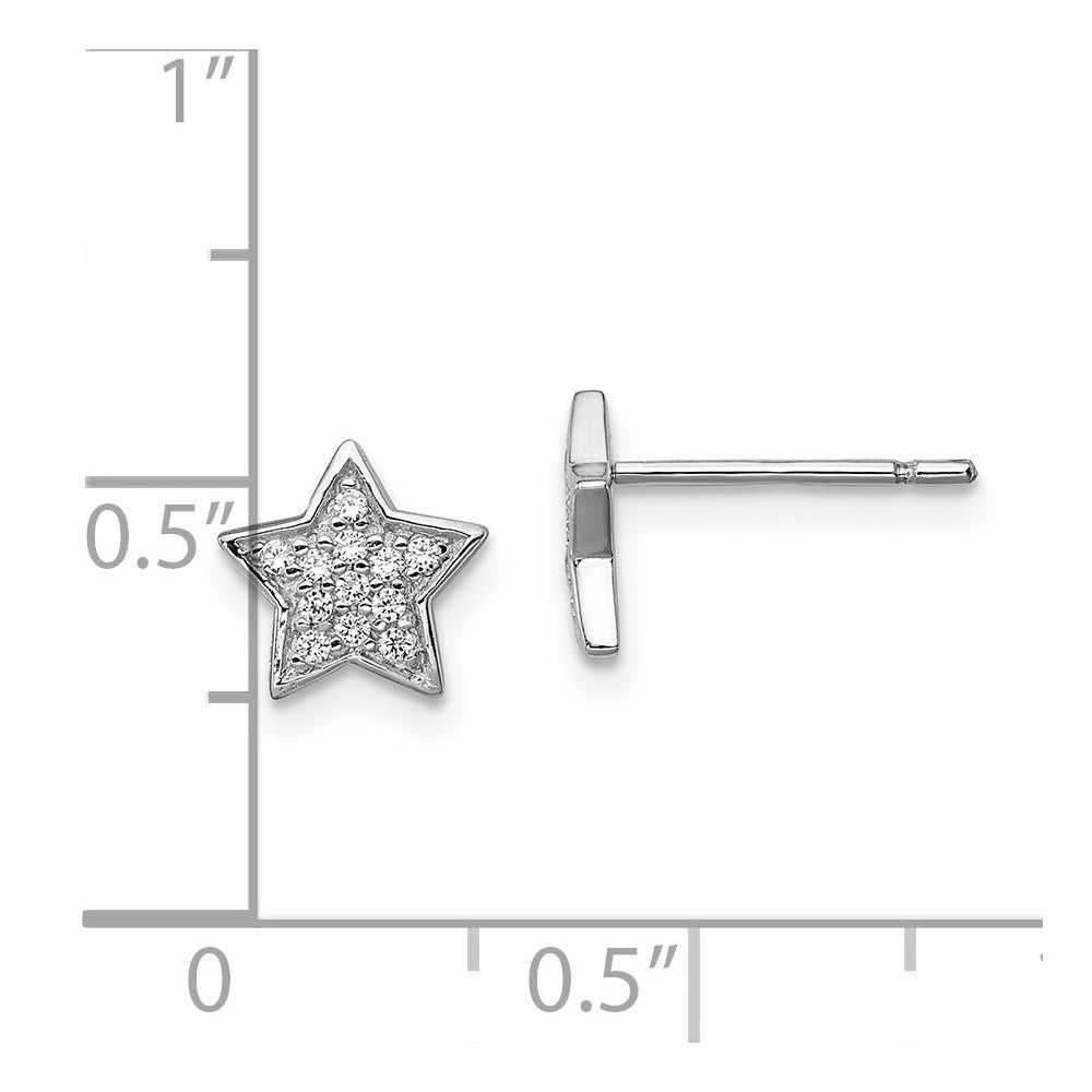 QE11857 Sterling Silver Rhodium-plated CZ Star Post Earrings