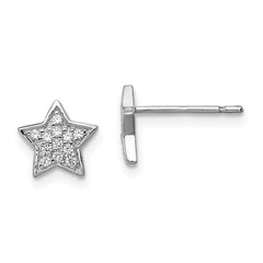 QE11857 Sterling Silver Rhodium-plated CZ Star Post Earrings