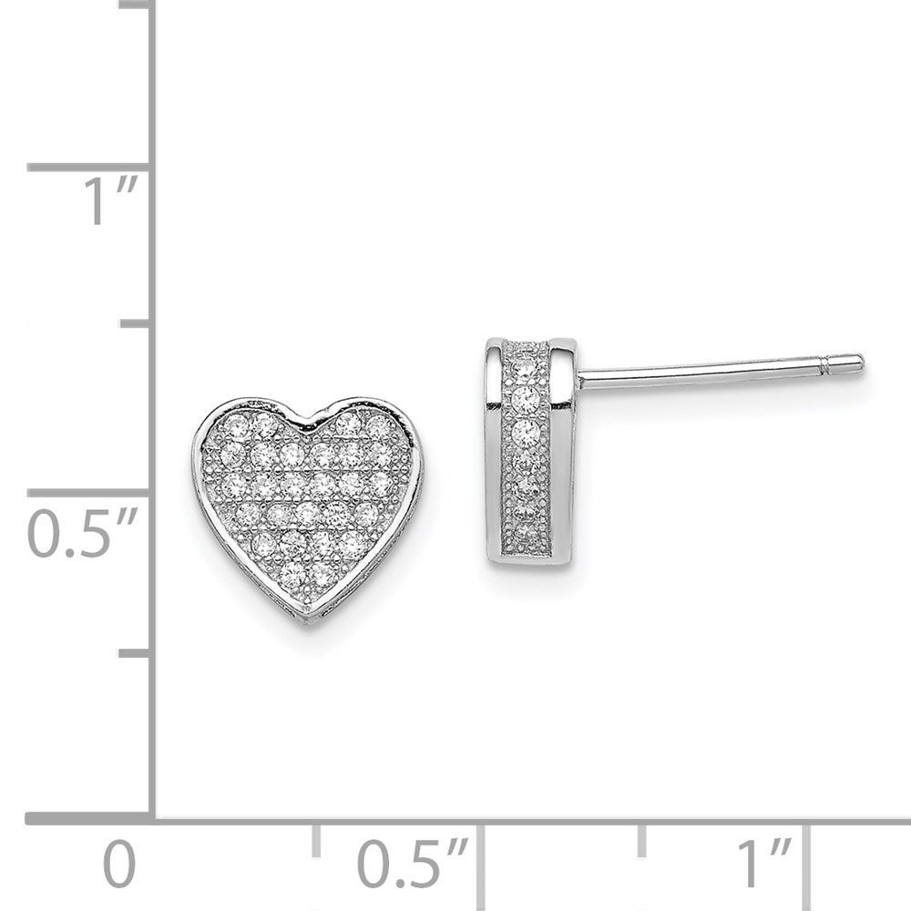 QE11865 Sterling Silver Rhodium-plated CZ Micro pav������ Heart Post Earrings