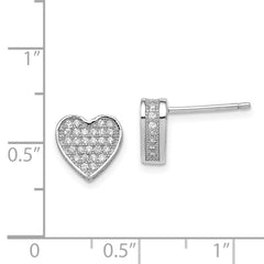 QE11865 Sterling Silver Rhodium-plated CZ Micro pav������ Heart Post Earrings