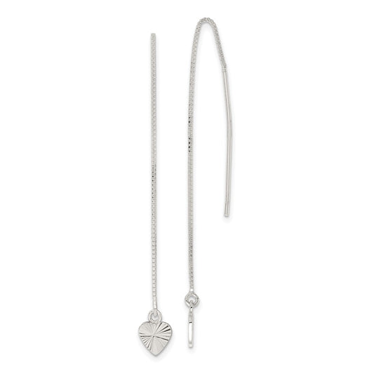 QE11882 Sterling Silver Polished Diamond-cut Dangle Heart Post Earrings