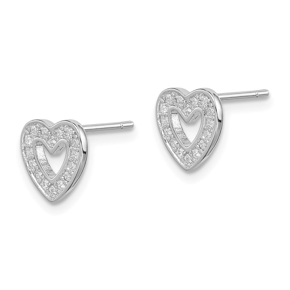 QE11884 Sterling Silver Rhodium-plated CZ Heart Post Earrings