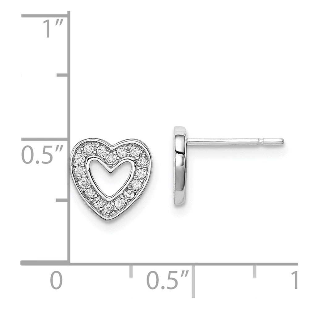 QE11884 Sterling Silver Rhodium-plated CZ Heart Post Earrings