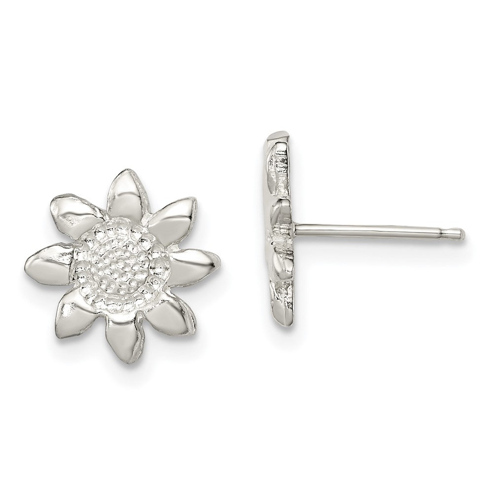 QE119 Sterling Silver Polished & Textured Sunflower Post Earrings