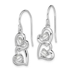 QE11904 Sterling Silver RH-plated CZ Heart Dangle Shepherd Hook Earrings