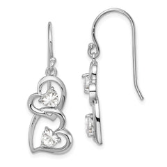 QE11904 Sterling Silver RH-plated CZ Heart Dangle Shepherd Hook Earrings
