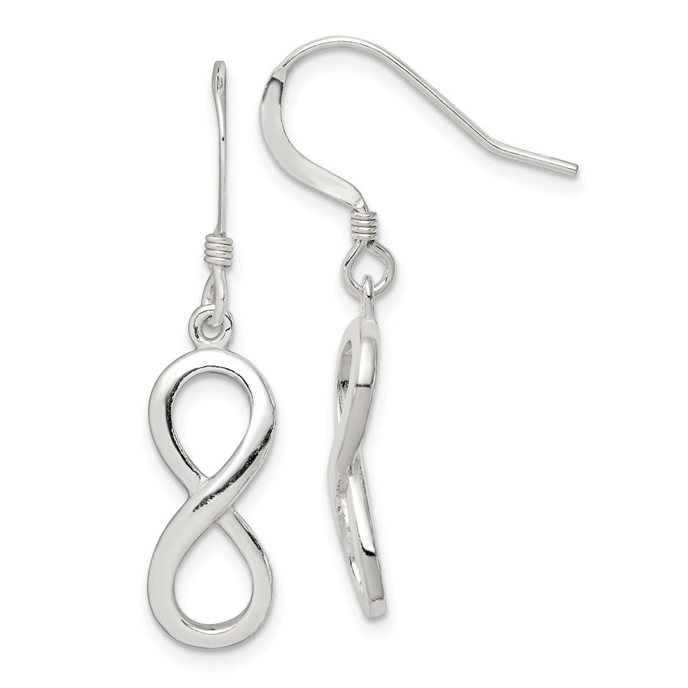 QE11937 Sterling Silver Polished Infinity Symbol Dangle Earrings