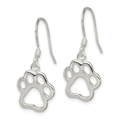 QE11945 Sterling Silver Polished Paw Print Shepherd Hook Earrings