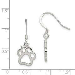 QE11945 Sterling Silver Polished Paw Print Shepherd Hook Earrings