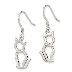 QE11947 Sterling Silver Polished Cat Shepherd Hook Earrings