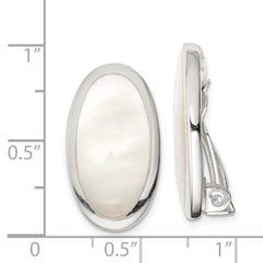 QE1196 Sterling Silver Rhodium-plated Polished Mother of Pearl Oval Non Pierced Earrings