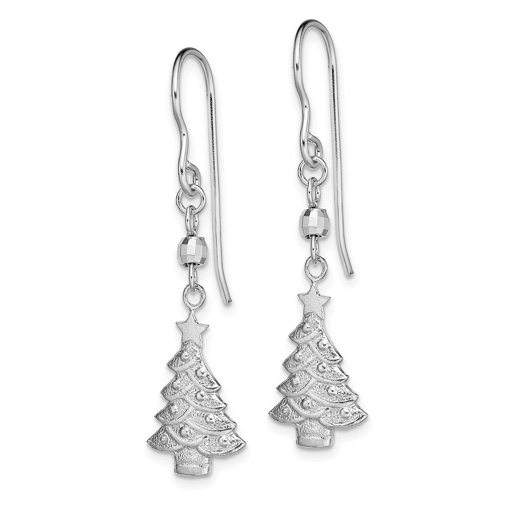 QE11964 Sterling Silver Rhodium Plated Christmas Tree Dangle Earrings