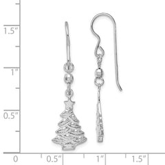 QE11964 Sterling Silver Rhodium Plated Christmas Tree Dangle Earrings