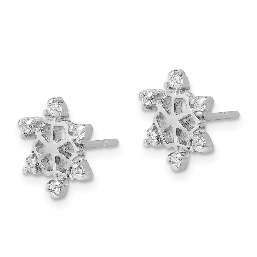 QE11966 Sterling Silver Rhodium-plated CZ Snowflake Post Earrings
