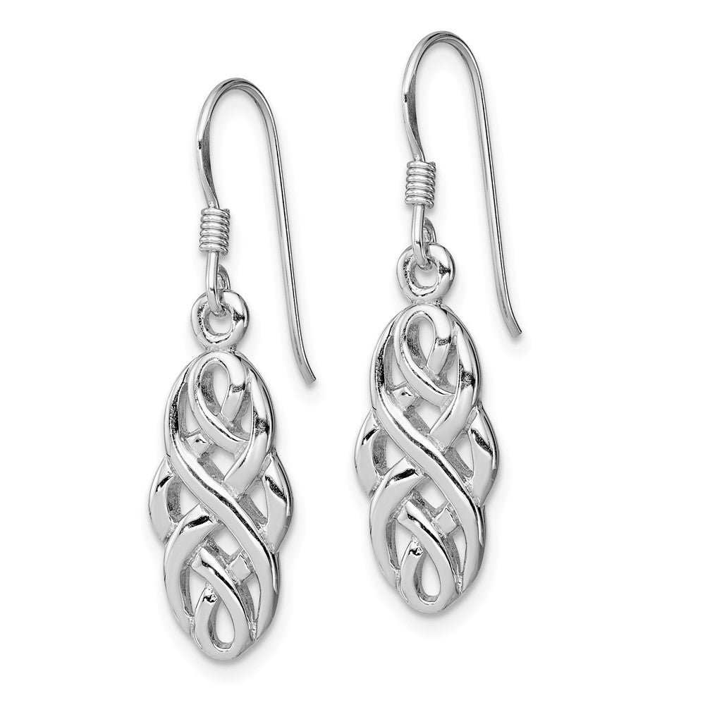 QE11974 Sterling Silver Rhodium-plated Infinity Celtic Design Dangle Earrings