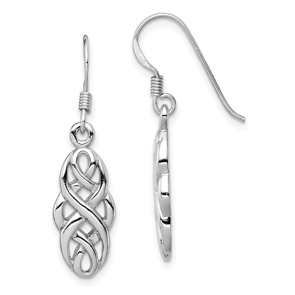 QE11974 Sterling Silver Rhodium-plated Infinity Celtic Design Dangle Earrings