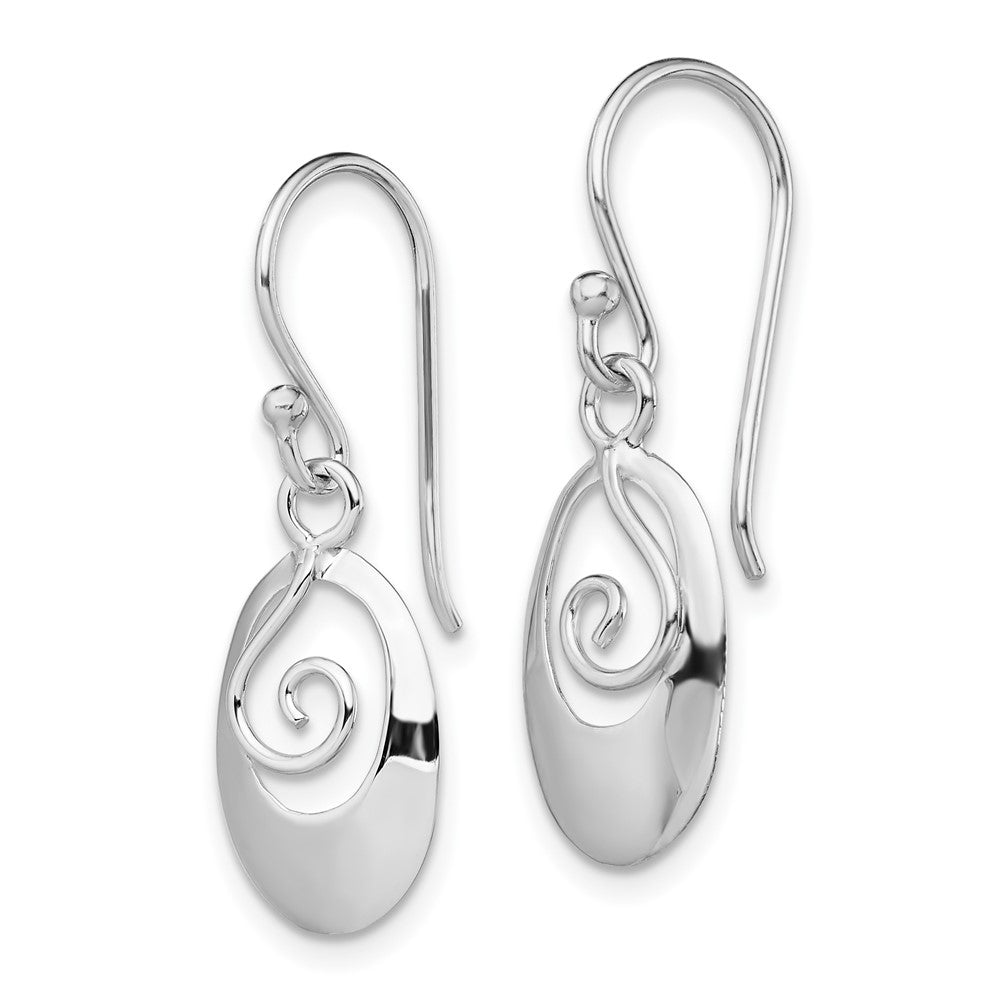 QE11987 Sterling Silver Rhodium-plated Polished Swirl Oval Dangle Earrings