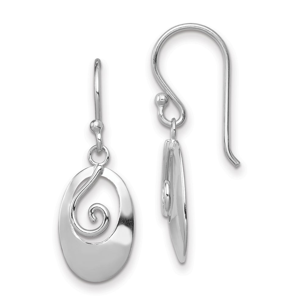 QE11987 Sterling Silver Rhodium-plated Polished Swirl Oval Dangle Earrings