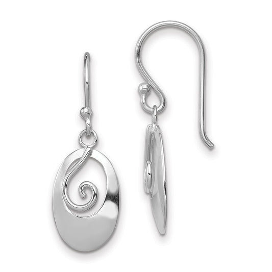 QE11987 Sterling Silver Rhodium-plated Polished Swirl Oval Dangle Earrings