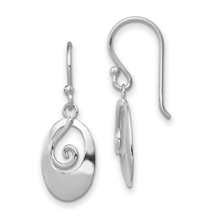 QE11987 Sterling Silver Rhodium-plated Polished Swirl Oval Dangle Earrings
