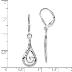 QE11999 Sterling Silver Rhod-plated Polished Swirl Teardrop Dangle Leverback Earrin