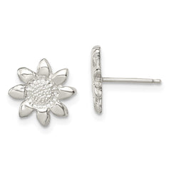 QE119 Sterling Silver Polished & Textured Sunflower Post Earrings