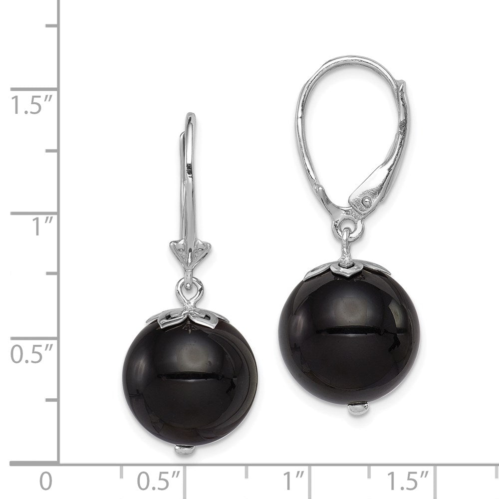 QE12021 Sterling Silver Rhodium-plated Polished Onyx Leverback Dangle Earrings