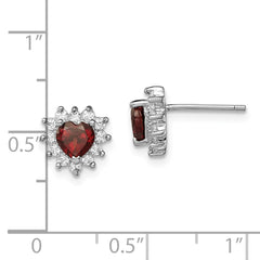 QE1204 Sterling Silver Rhodium-plated Garnet and CZ Heart Earrings