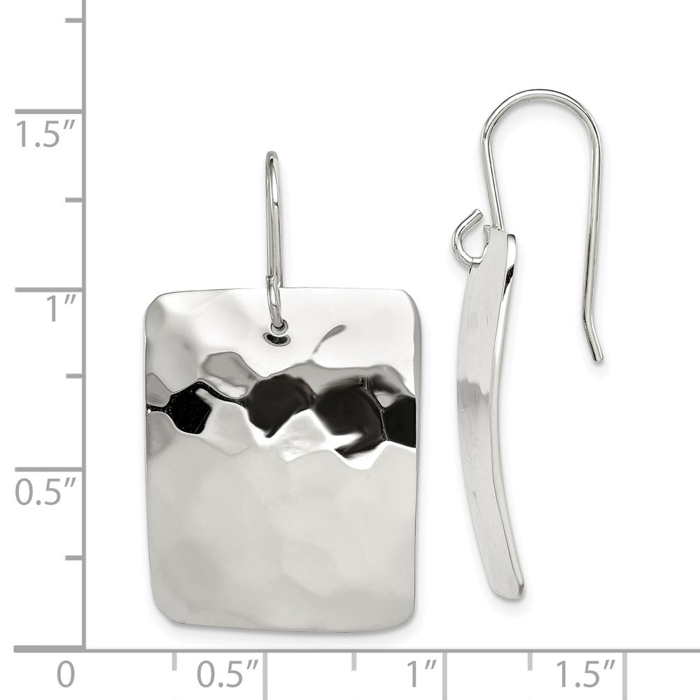 QE12043 Sterling Silver Polished & Hammered Rectangle Dangle Earrings