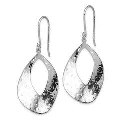 QE12059 Sterling Silver RH-plated Polished & Textured Curved Teardrop Dangle Earrin