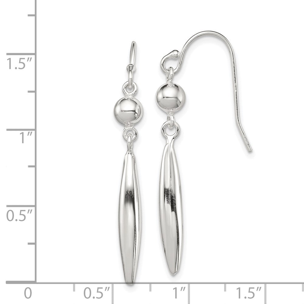 QE12071 Sterling Silver Polished Bead & Elongated Oval Dangle Earrings