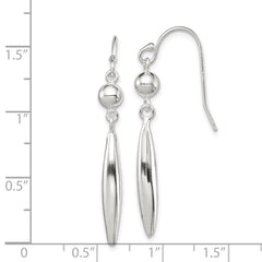 QE12071 Sterling Silver Polished Bead & Elongated Oval Dangle Earrings