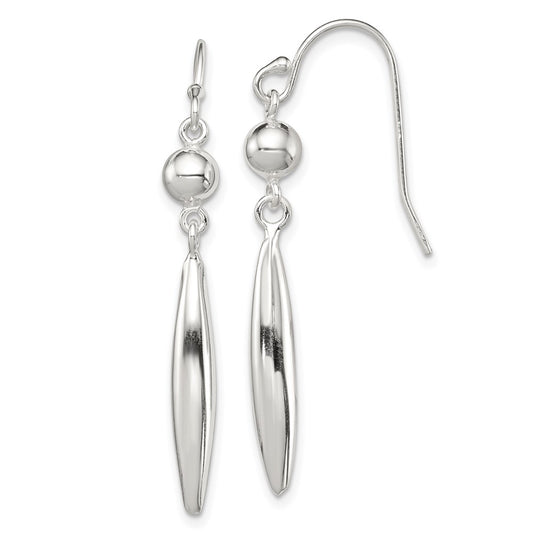 QE12071 Sterling Silver Polished Bead & Elongated Oval Dangle Earrings
