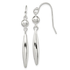 QE12071 Sterling Silver Polished Bead & Elongated Oval Dangle Earrings