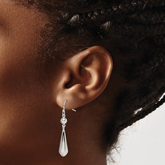 QE12072 Sterling Silver Polished Beaded Teardrop Dangle Earrings