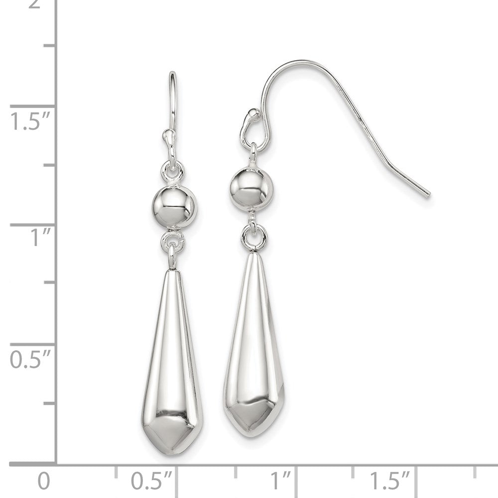 QE12072 Sterling Silver Polished Beaded Teardrop Dangle Earrings