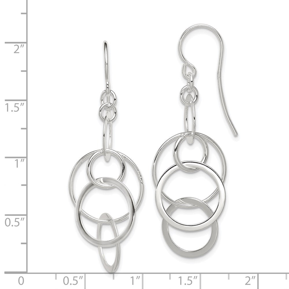 QE12081 Sterling Silver Polished Intertwined Circles Dangle Earrings