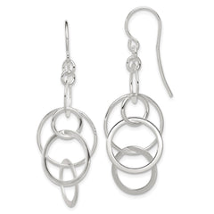 QE12081 Sterling Silver Polished Intertwined Circles Dangle Earrings
