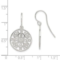 QE12095 Sterling Silver Polished & Textured Filigree Circle Dangle Earrings