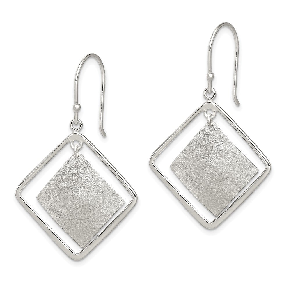 QE12101 Sterling Silver Polished & Textured Double Square Dangle Earrings