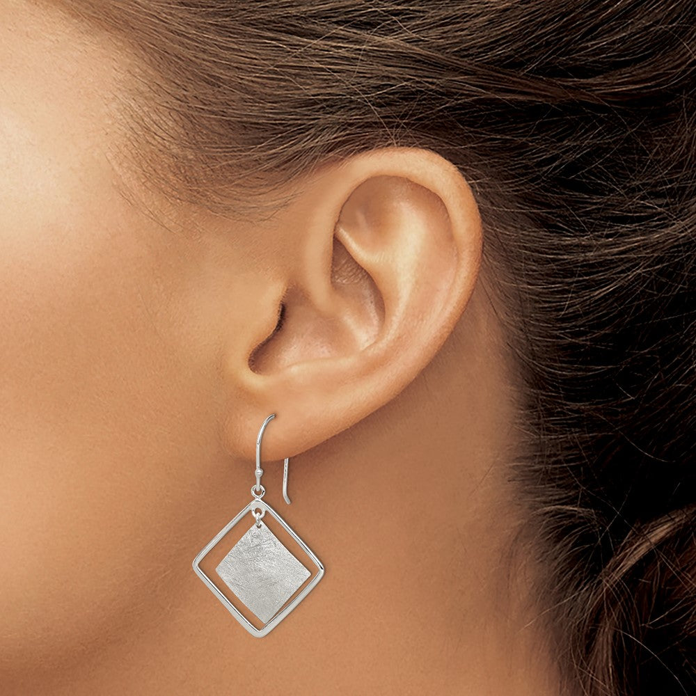 QE12101 Sterling Silver Polished & Textured Double Square Dangle Earrings
