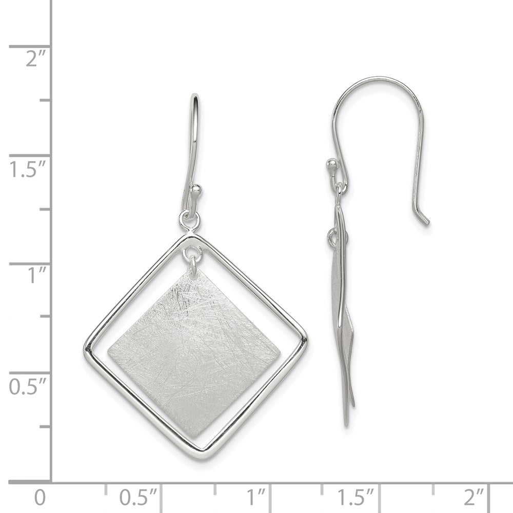 QE12101 Sterling Silver Polished & Textured Double Square Dangle Earrings