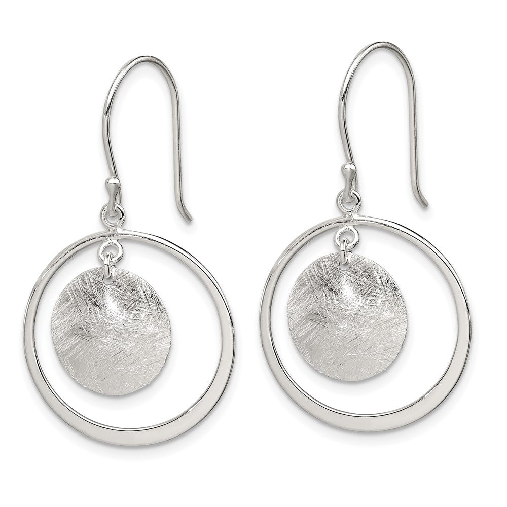 QE12103 Sterling Silver Polished & Brushed Circles Dangle Earrings