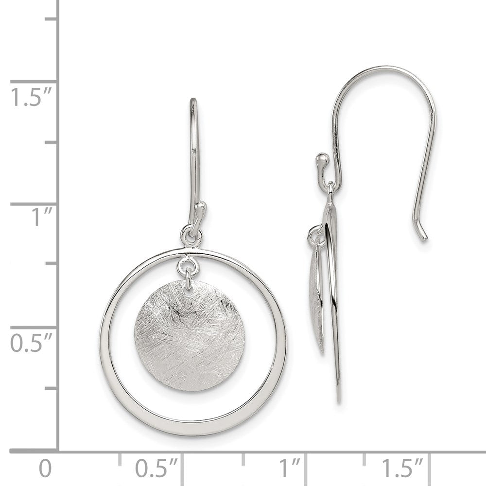 QE12103 Sterling Silver Polished & Brushed Circles Dangle Earrings