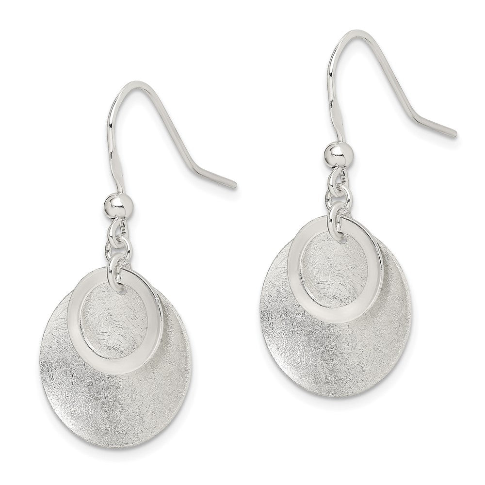 QE12104 Sterling Silver Polished & Brushed Double Circle Dangle Earrings
