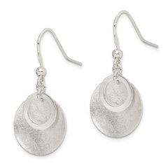 QE12104 Sterling Silver Polished & Brushed Double Circle Dangle Earrings