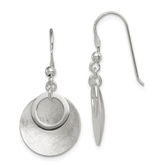 QE12104 Sterling Silver Polished & Brushed Double Circle Dangle Earrings